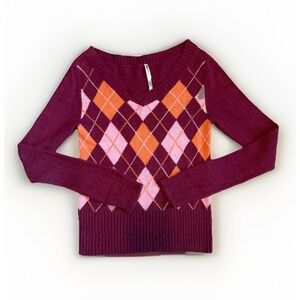 Aeropostale Angora Diamond Geometric Pattern V Neck Sweater Multicolor Sz‎ Large
